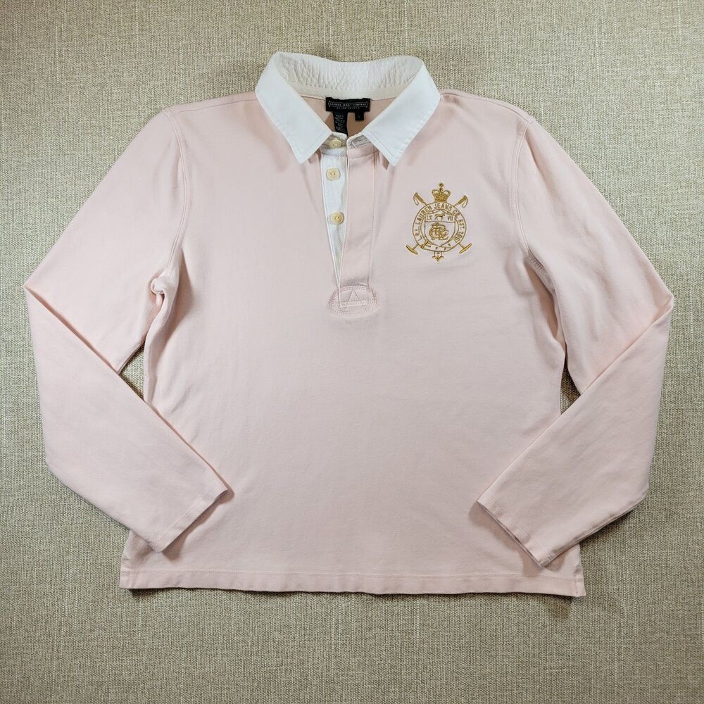Lauren Ralph Lauren Jeans Co Crest Rugby Shirt Pink Long Sleeve Polo L Large